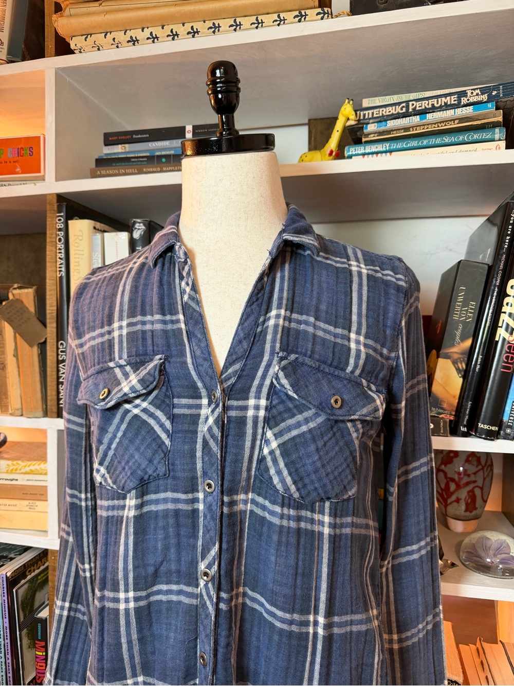 Sneak Peek Blue Plaid Button-Up Tunic - Picture 2 of 5